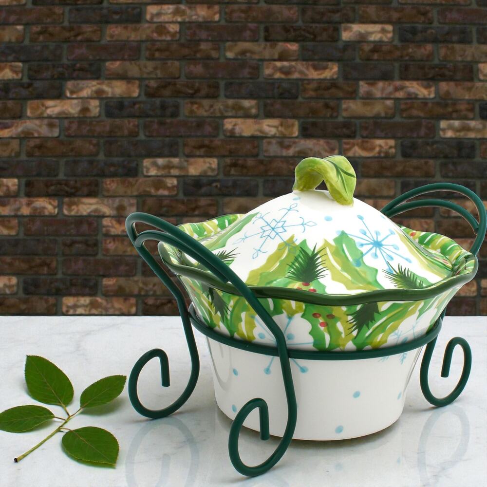 Temptations by Tara Hometown Christmas Casserole Dish w/ Metal Serving Rack